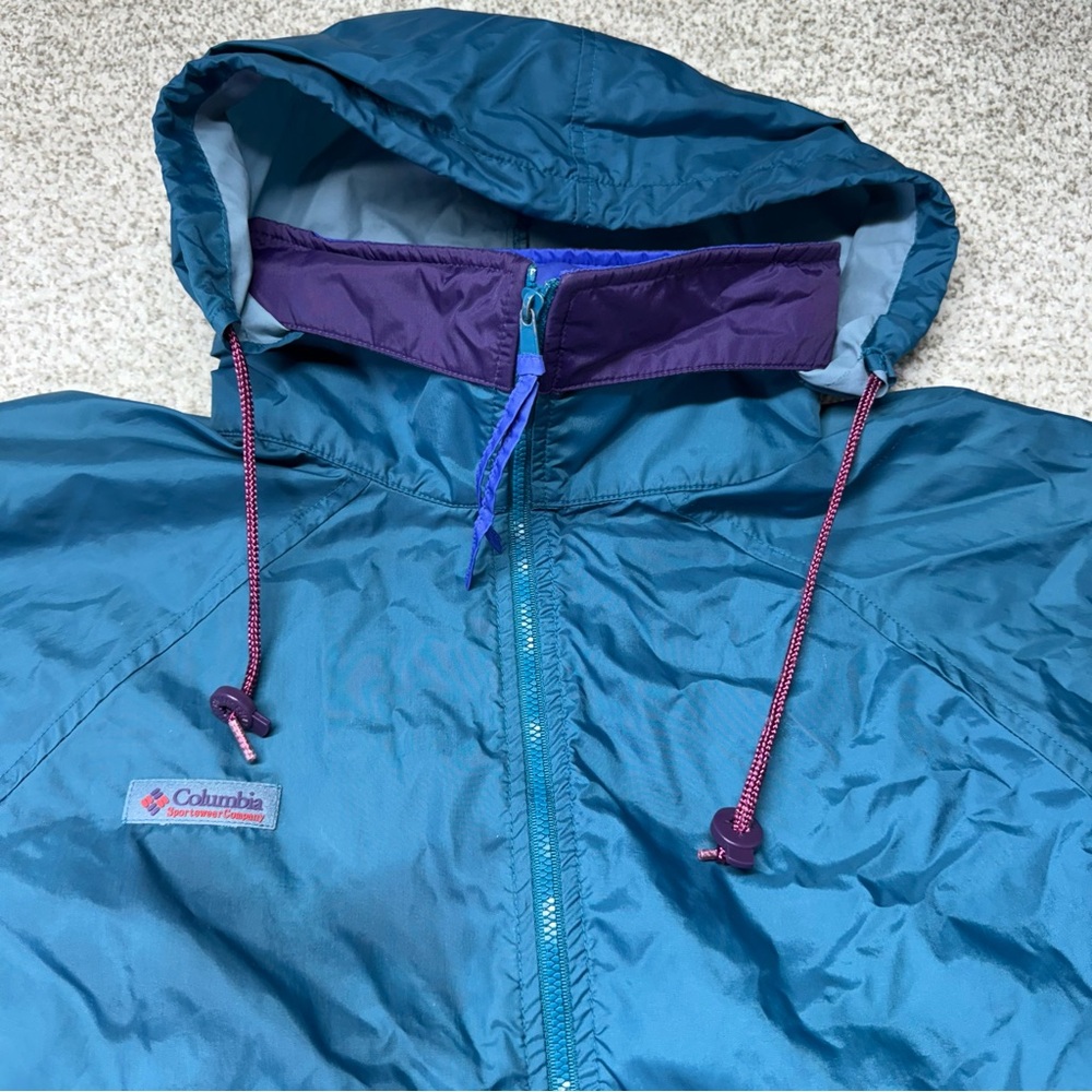 Men’s Vtg 90s Columbia Purple/Blue/Teal Windbreaker Nylon Jacket 1/2‎ Zip Coat L - Picture 3 of 13